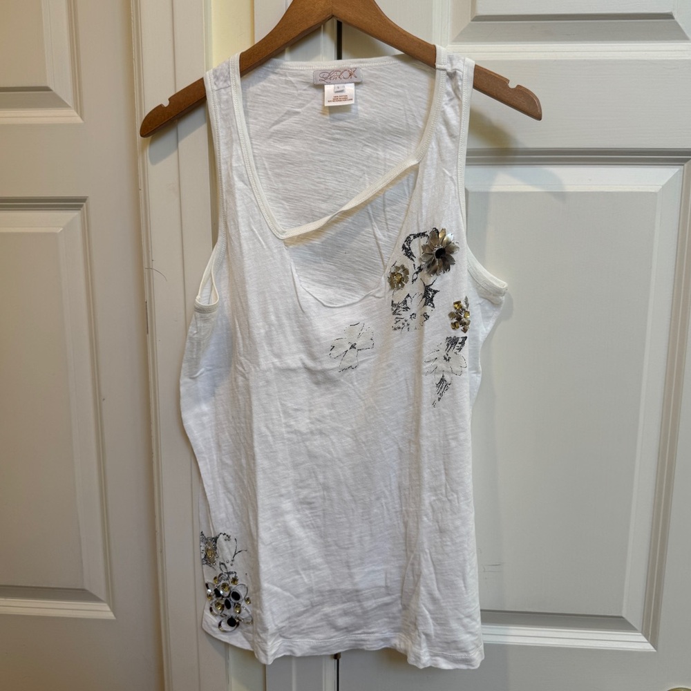 LaRok White Bejeweled Tank Top